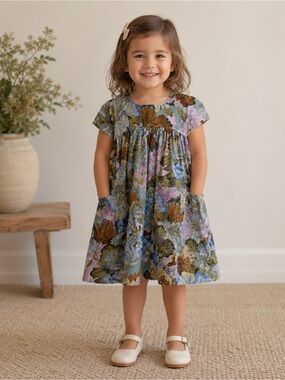Floral Patterned Dress With Pockets 3T Handmade NWT